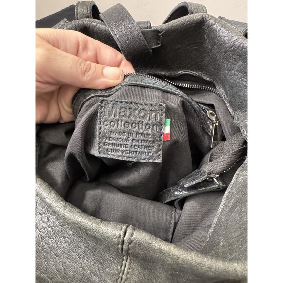 Maxon Collection Black Pebbled Leather Backpack Purse Handmade in Italy main image 9